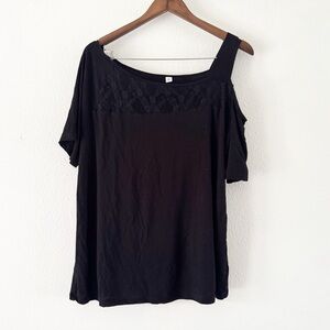 Lace Neck panel Off The Shoulder Top Elegant Black Women's Top XL